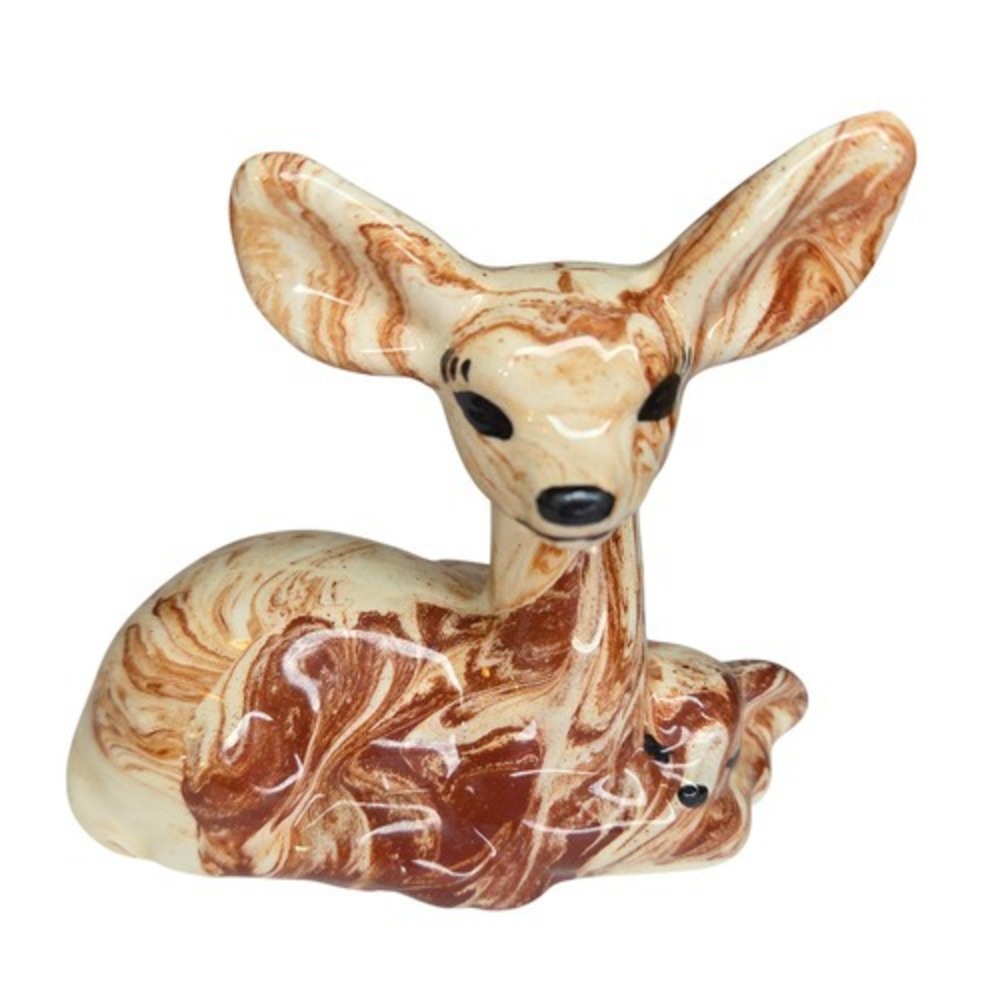 Vintage Montana Clay Brown Marbled Deer Mother & Baby Fawn Figurine Statue